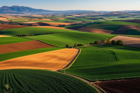 A poetic picture of a golden field, a scene of the earth's palette harvestの素材