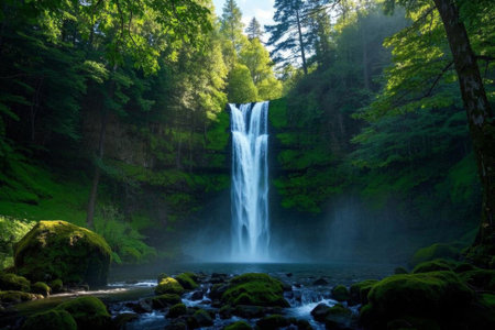 Flying down three thousand feet, the green waterfall wonderlandの素材