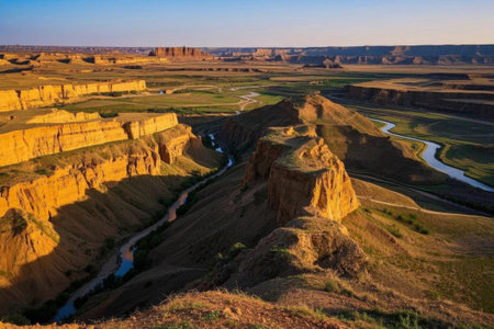 Natural wonders of magnificent canyons, Gobi scenery with meandering riversの素材