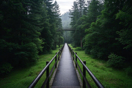 The secluded path in the quiet forest, the green passage to the secret realmの素材