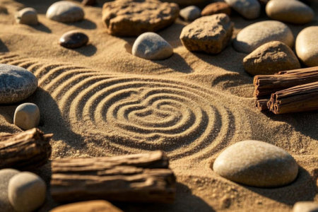 A peaceful corner of the Zen Garden, a meditation space among the sand and stonesの素材
