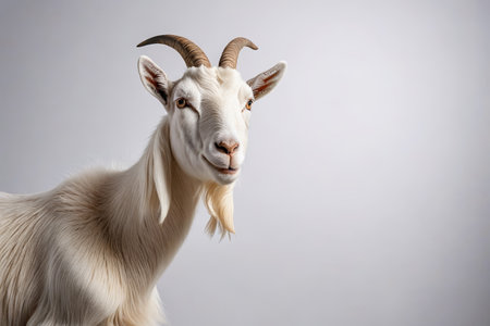 Smiling goat portrait, pure white goat gazeの素材