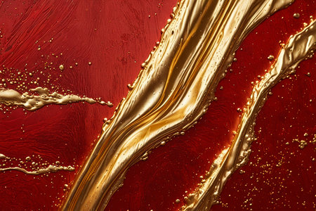 Gilt red wall, gold color flowの素材