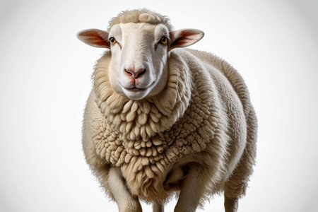 Close-up of a sheep as white as snow, a docile and lovely portrait of a sheepの素材