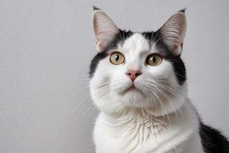 Gaze of a black and white cat, portrait of an elegant catの素材