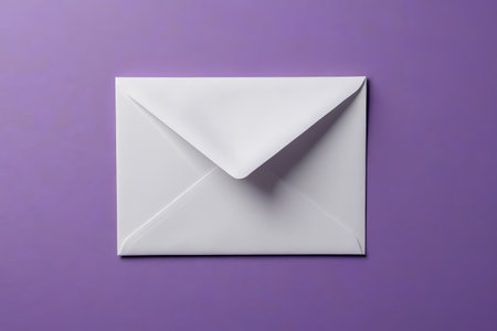 A letter from afar A white envelope against a purple backgroundの素材