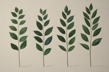 The natural beauty of fresh green leafy branches The artistic presentation of simple green leafy branchesの素材