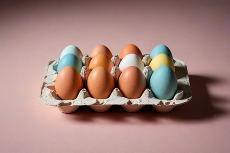 Spring Ideas for Colored Eggs Easter Eggs on a Pink Backgroundの素材