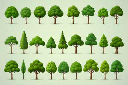 Ecological group of cartoon trees Collection of greeneryの素材