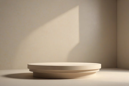 Minimalist product display stand Round stand on beige backgroundの素材