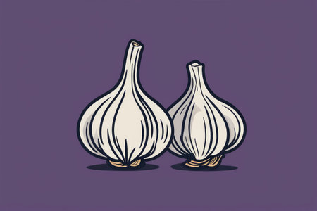 Garlic You Hen's humorous interpretation of Garlic Brothers on a purple backgroundの素材