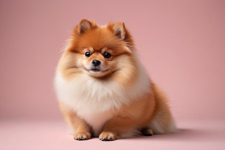 The sweet moment of the cute pet Pomeranian The gentle gaze of the fluffy Pomeranianの素材