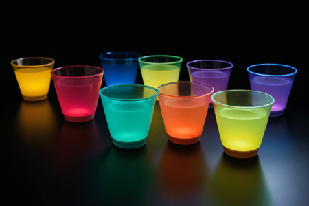 Party night with colorful cocktail glasses Colorful colors light up the nightlifeの素材