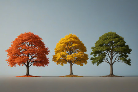 Variation of colors of three trees Autumn-dyed treesの素材