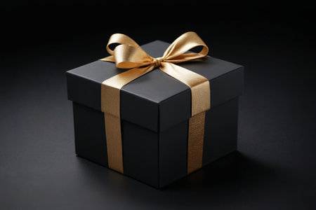 Black Gift Box with Gold Ribbon Elegant Black Giftの素材