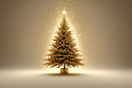 Holiday light of the golden Christmas treeの素材