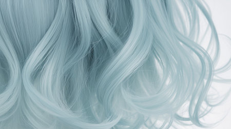 Close-up of light blue wavy hairの素材