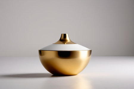Close-up of a still life of a container with a gold lidの素材