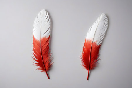 Close-up of red and white feathersの素材