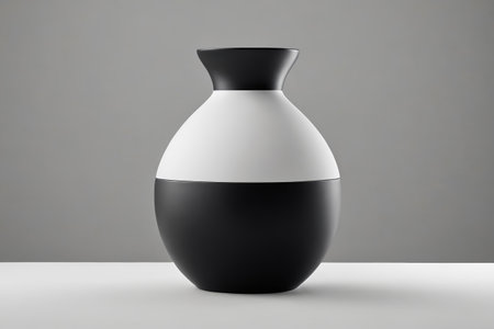 Black and white ceramic vase still life displayの素材