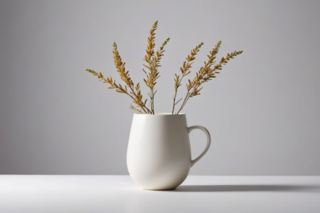 White cup with dried flower still lifeの素材
