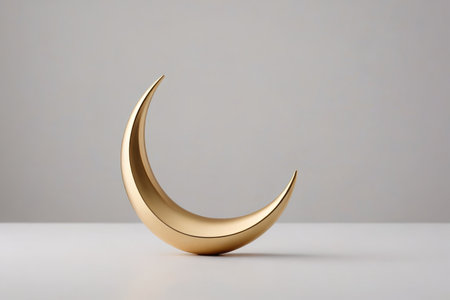 Gold crescent-shaped ornaments still life displayの素材