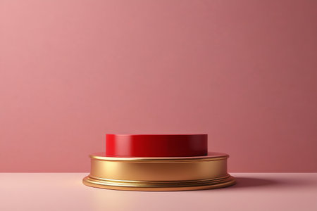 a close up of a red candle on a gold pedestalの素材