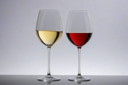 there are two wine glasses sitting next to each other on a tableの素材