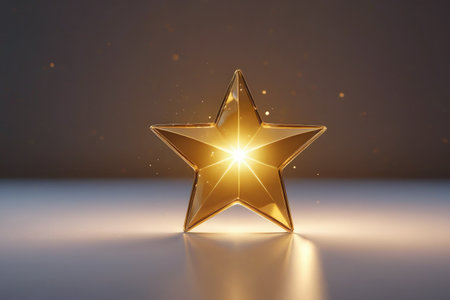a close up of a shiny gold star on a white surfaceの素材