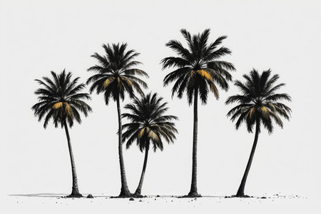 there are four palm trees that are standing in the snowの素材