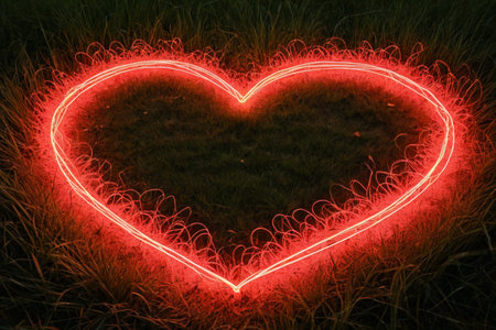 arafed heart shaped light painting in the middle of a fieldの素材