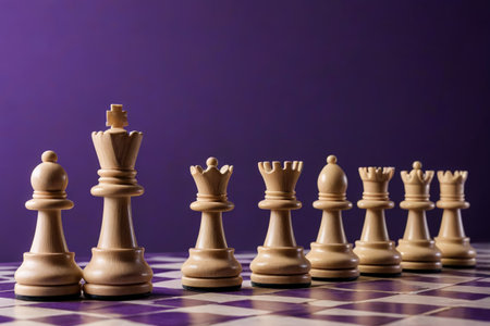 chess pieces on a chess board with a purple backgroundの素材