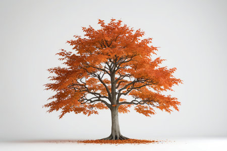 there is a tree with red leaves on it in the middle of a white backgroundの素材