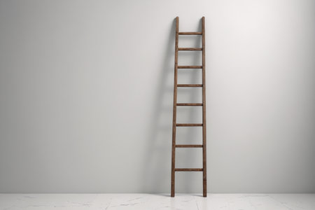 arafed ladder leaning against a wall in a white roomの素材