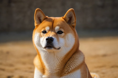 there is a dog that is sitting on the sand in the sunの素材