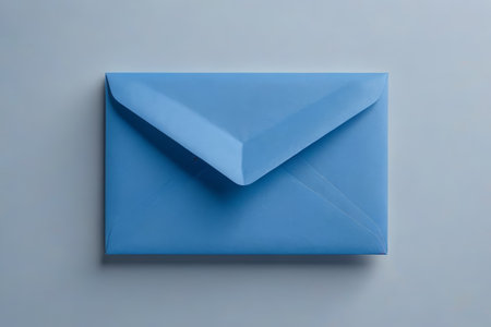 a close up of a blue envelope with a paper flapの素材