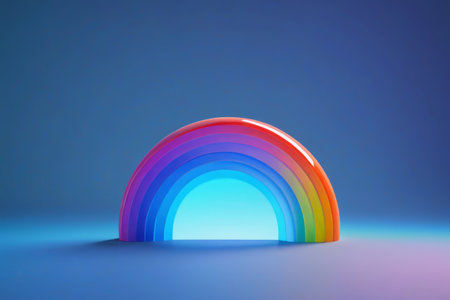 a close up of a rainbow colored object on a blue surfaceの素材