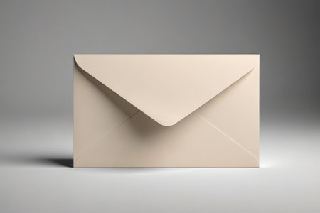 a close up of a white envelope with a shadow on a gray backgroundの素材