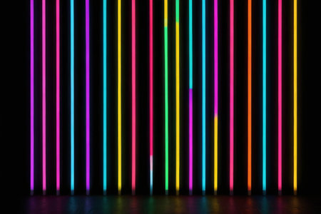 a close up of a wall with neon sticks in itの素材