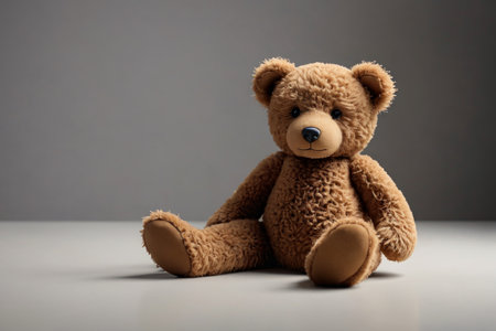 there is a brown teddy bear sitting on a white surfaceの素材