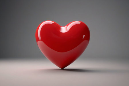 a close up of a red heart on a gray backgroundの素材
