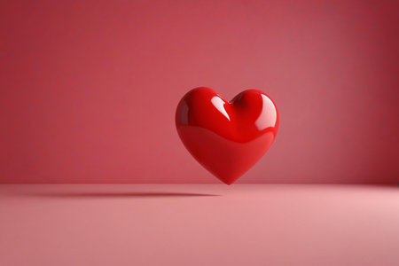 there is a red heart shaped object on a pink surfaceの素材