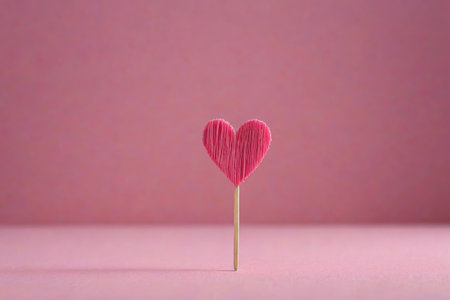 there is a pink heart shaped lollipop on a stickの素材