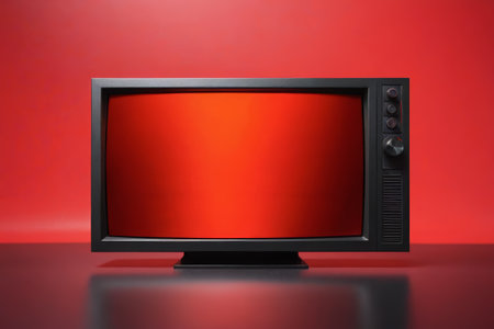 arafed television with red screen on a red backgroundの素材