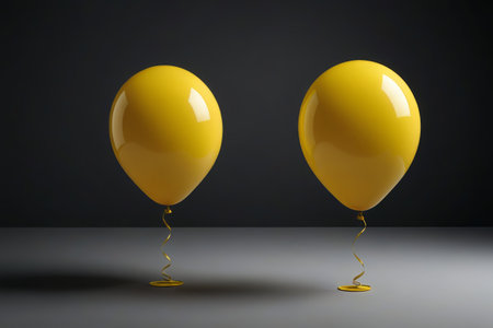 yellow balloons with a string of yellow liquid floating on themの素材