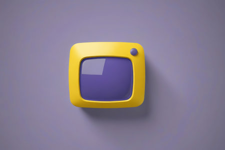 a close up of a yellow television with a purple screenの素材