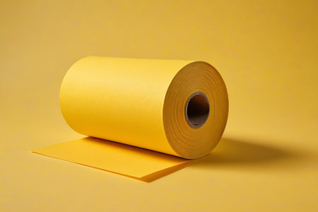 yellow paper roll on yellow background with copy space for textの素材