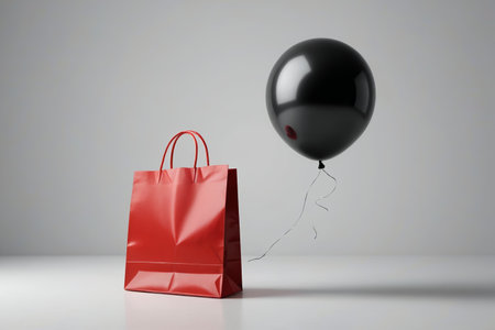 araffe black balloon with red string attached to a red bagの素材