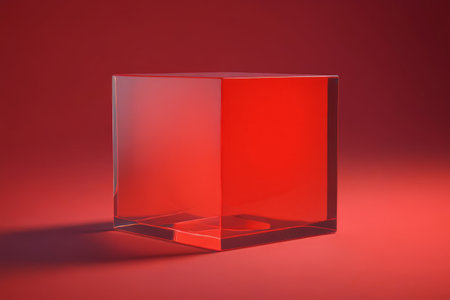 there is a red glass vase with a red backgroundの素材