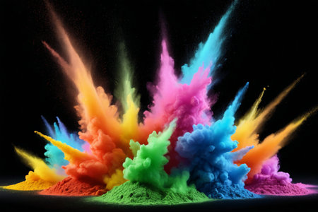 a close up of a bunch of colored powder flying in the airの素材